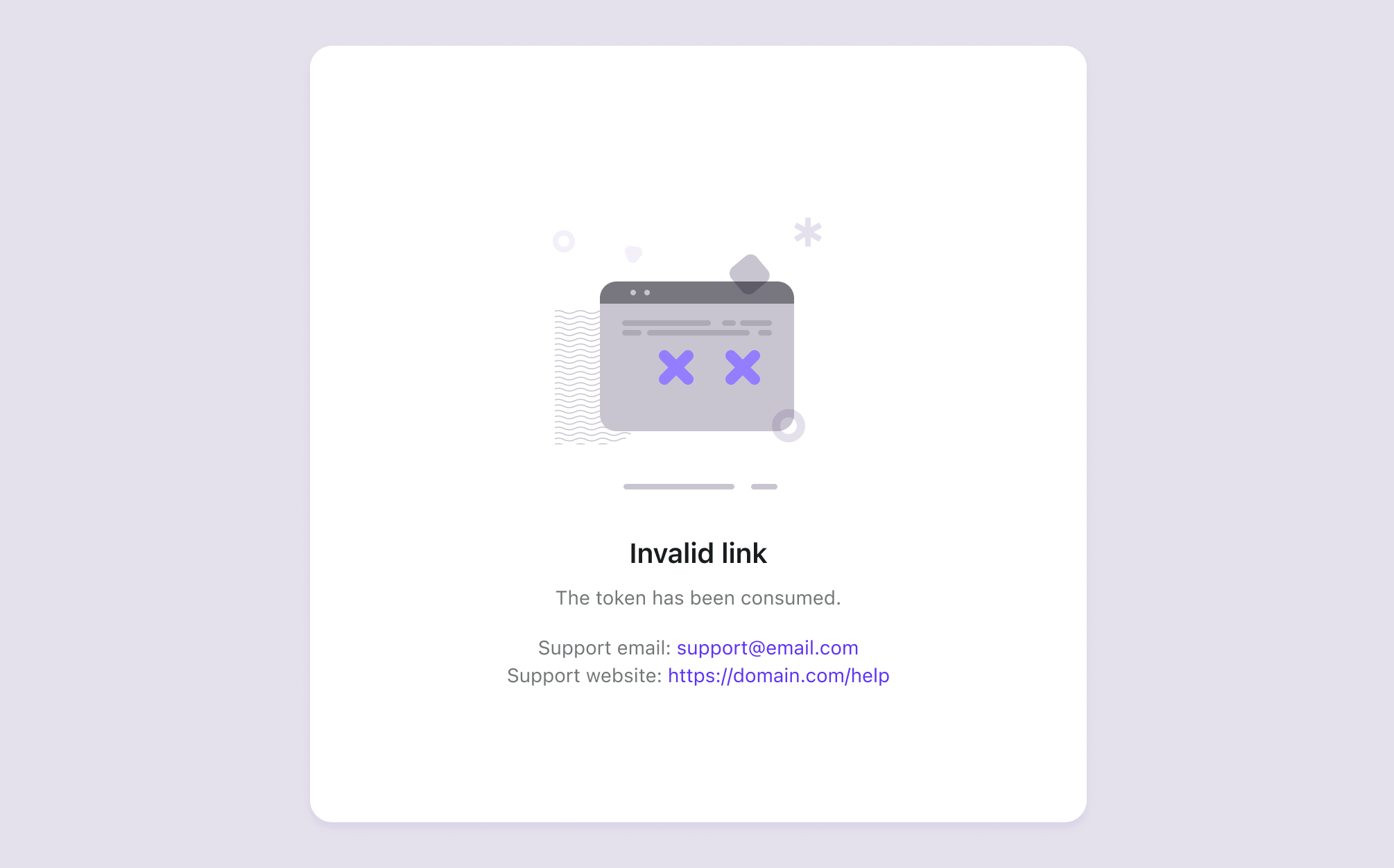 Authentication error pages with support contact info